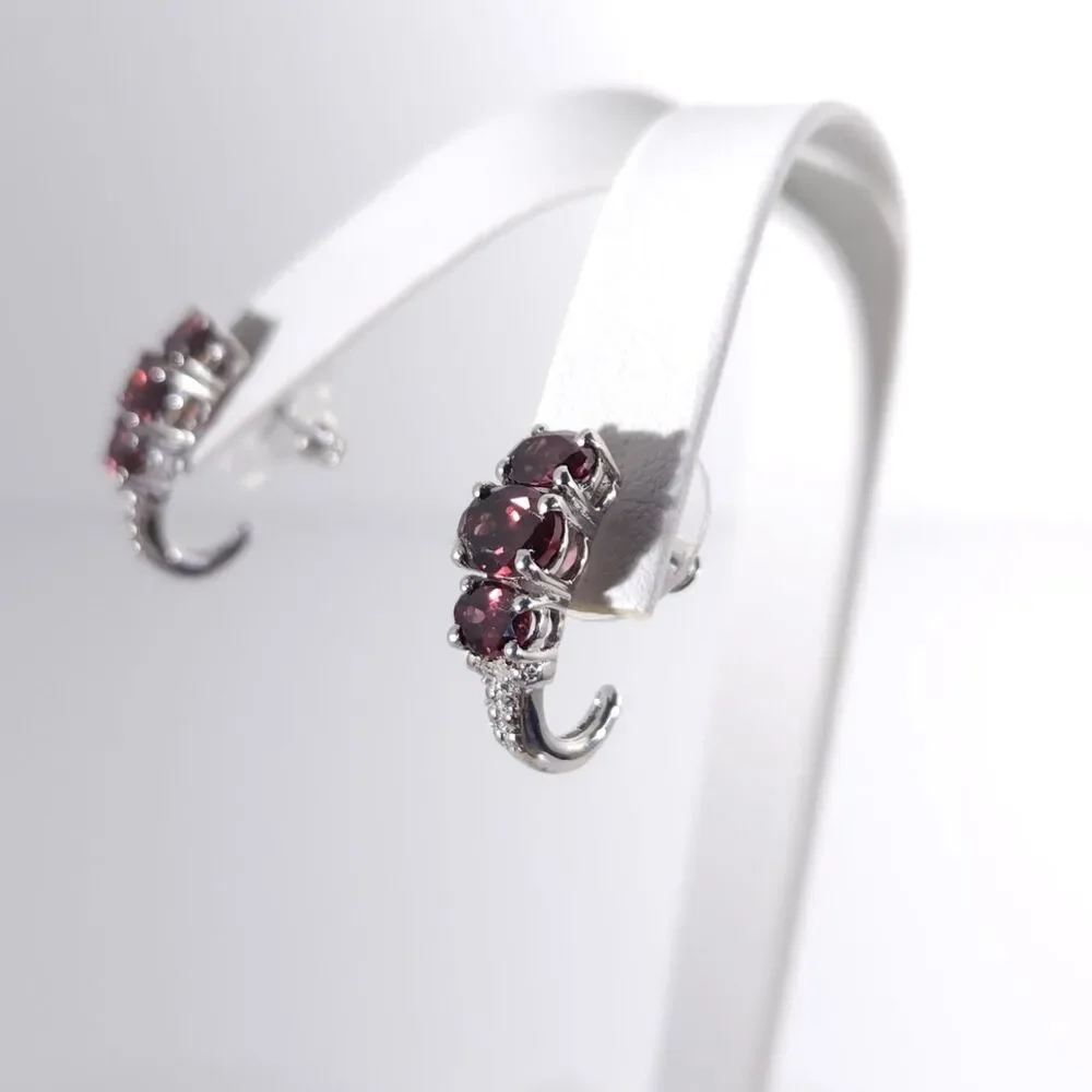 Raspberry Zircon J-Hoop Earrings Platinum over Sterling Silver